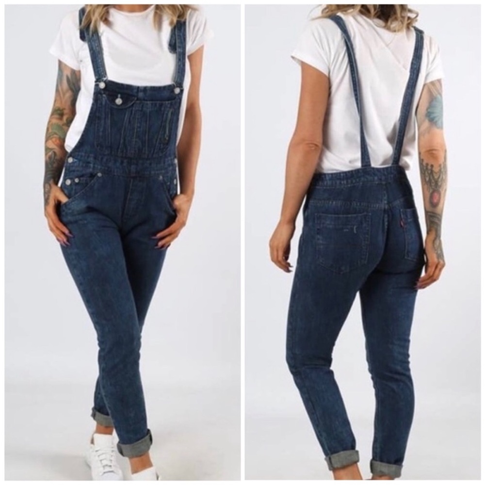 Levi's Denim Bib Overalls 534 Skinny Boyfriend Fit - Dark Wash
